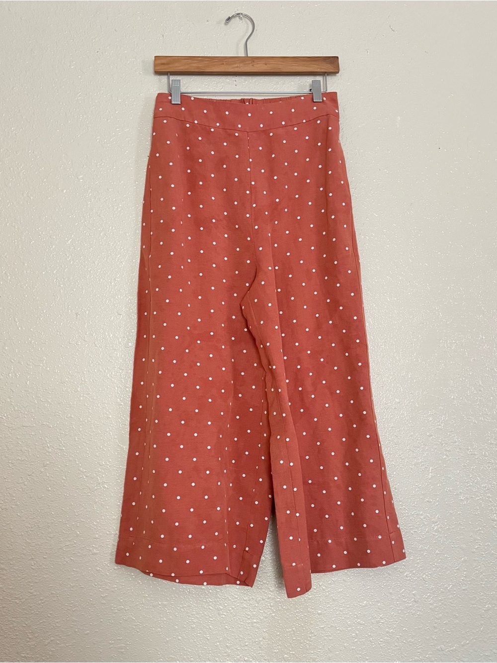 Madewell Salmon Pink Polka Dot Linen Blend Wide Leg Pants